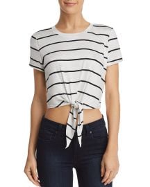 AQUA Tie-Front Cropped Striped Tee at Bloomingdales